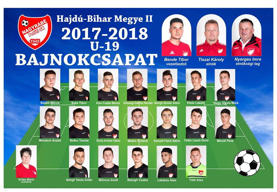 Megye II. osztály U-19 déli csoport aranyérmes csapata a Nagyrábé Petőfi SK